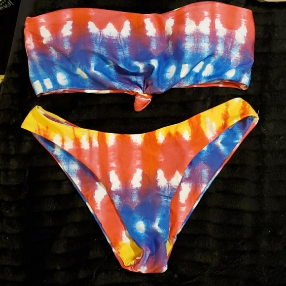 Multicolored MD Tie Dye Bandeau Bikini Set - Picture 1 of 6